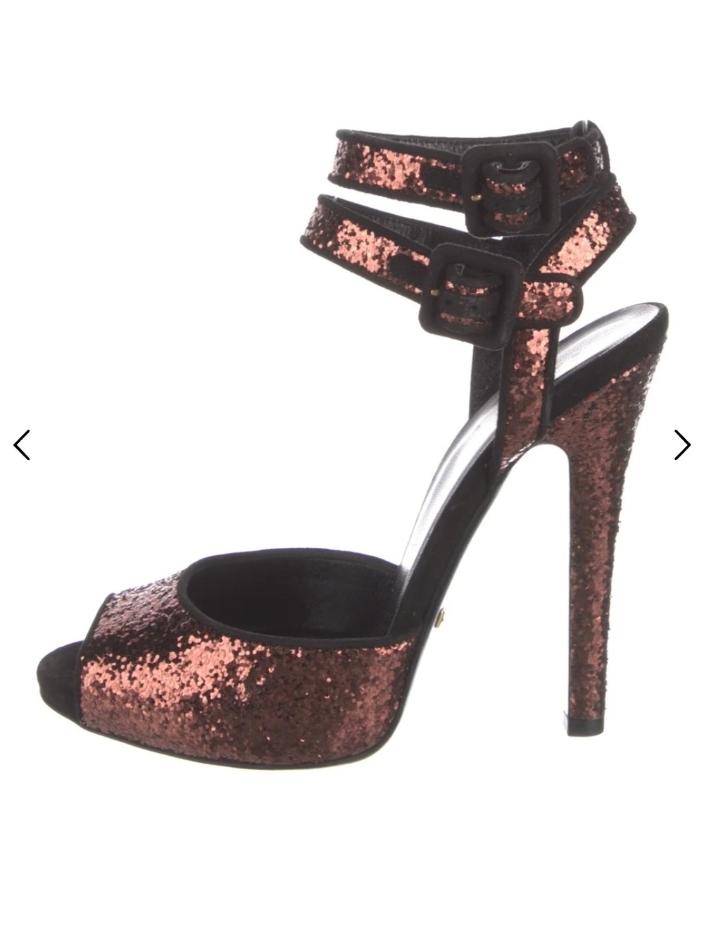 Gucci Rose Gold Sequin Ankle-Strap Stiletto Sandals
